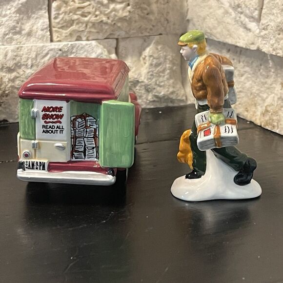 Dept 56 Village News Delivery Truck Retired Snow Village Series Set Of 2 Pcs - Picture 2 of 6